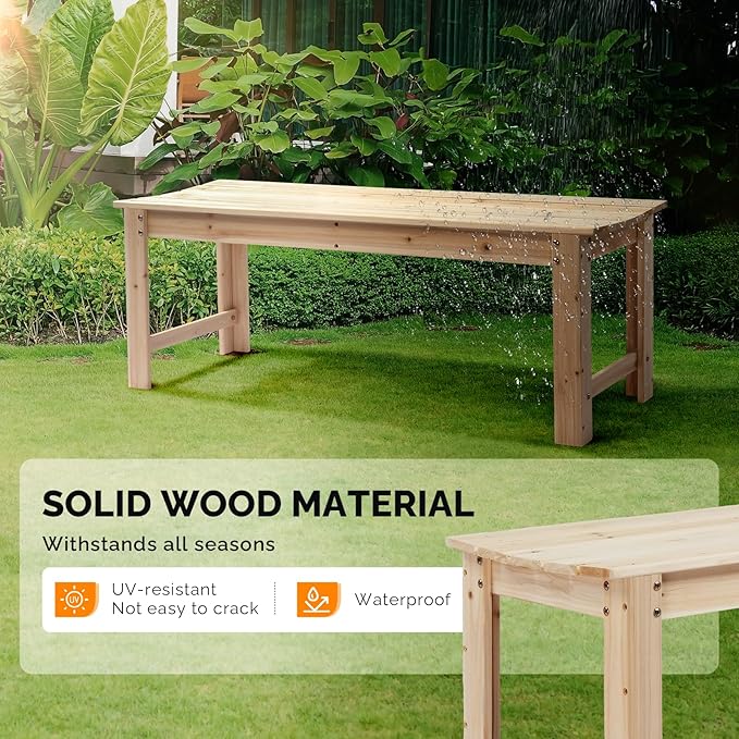 VINGLI Outdoor Wood Bench, 48" Outdoor Bench Patio Wooden Bench Garden Bench Outdoor Backless Bench for Deck Patio (Natural)