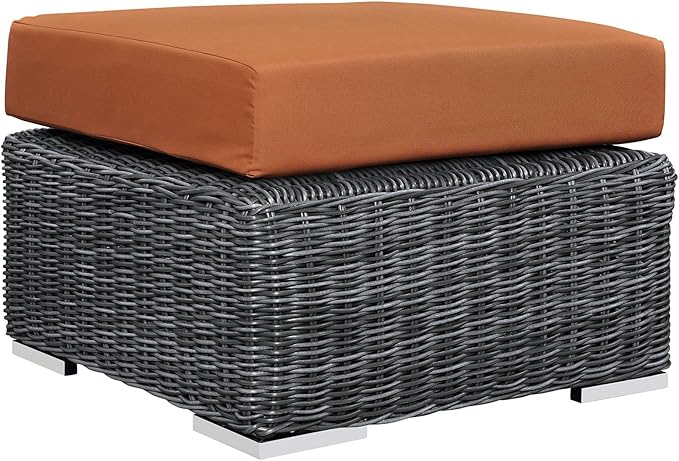 Modway Summon Wicker Rattan Outdoor Patio Sunbrella Square Ottoman in Canvas Tuscan