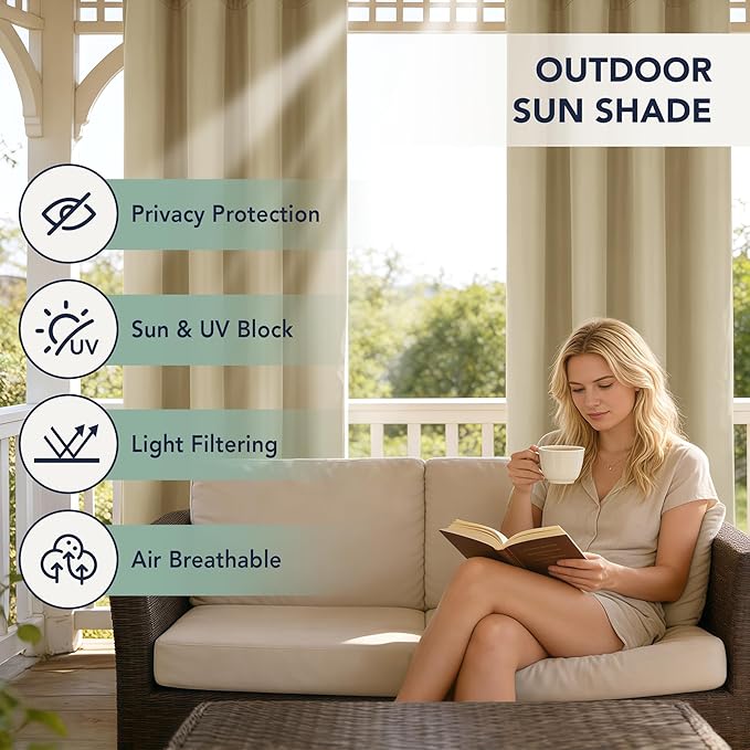 Outdoor Curtains for Patio Waterproof - 6 Panels Privacy Weatherproof Outside Curtains with Grommets for Pergola, Gazebo, Porch, Cabana, Balcony, 54 x 84 Inch, Cream