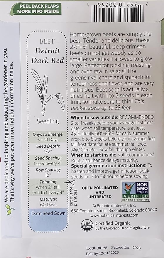 Botanical Interests, Organic Detroit Dard Red Beet Seeds