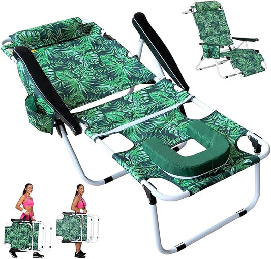 ABORON Tanning Chair with Face Hole, 5-Position Adjustable Reclining Beach Lounge Chair, Folding Face Down Sun Lounger for Beach, Poolside, Patio, Lawn, Home(Tropical Leaf)