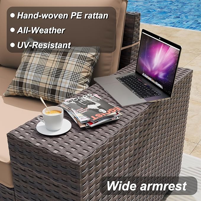ALAULM 10 Pieces Patio Furniture Set with 2 Swivel Chairs Patio Furniture Outdoor Sectional Sofas with 55000 Gas Fire Pit Patio Conversation Set w/7 Cushions-Sand