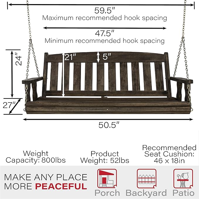 Amish Casual Heavy Duty 800 Lb Mission Treated Porch Swing with Hanging Chains (4 Foot, Dark Walnut Stain)