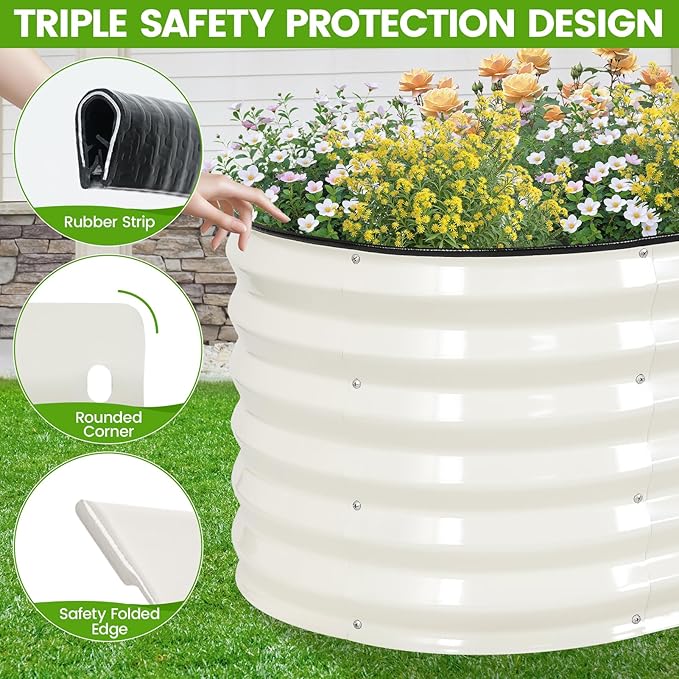 G GOOD GAIN Raised Garden Beds - 6x2x1.4ft Galvanized Planter Boxes Kit with Protective Tape & Gloves & Tools | Oval Metal Outdoor Raised Bed for Gardening Vegetables, Fruits, Flowers, Herbs, White