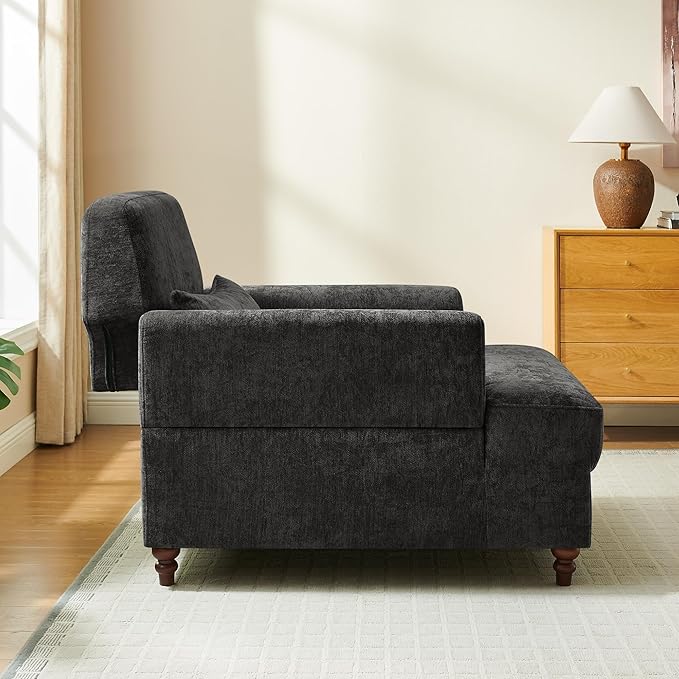 Chaise Lounge Chair Indoor with Adjustable Backrest, Upholstered Mid-Century Reading Chair, Oversized Accent Armchair for Living Room & Bedroom, Comfy Single Sofa Chair, Modern Living Room Chair