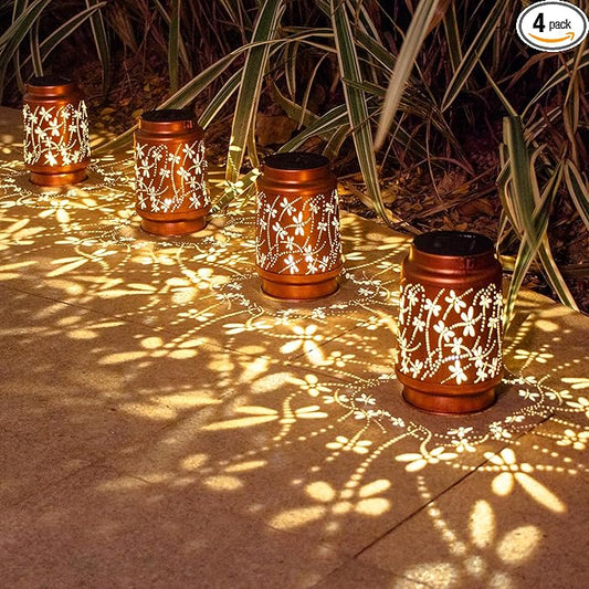4 Pack Dragonfly Birthday Gifts for Women Mom Grandma Solar Lanterns Outdoor Waterproof Garden Decor Hanging LED Decorative Light for Patio Yard Lawn Gardening Gifts