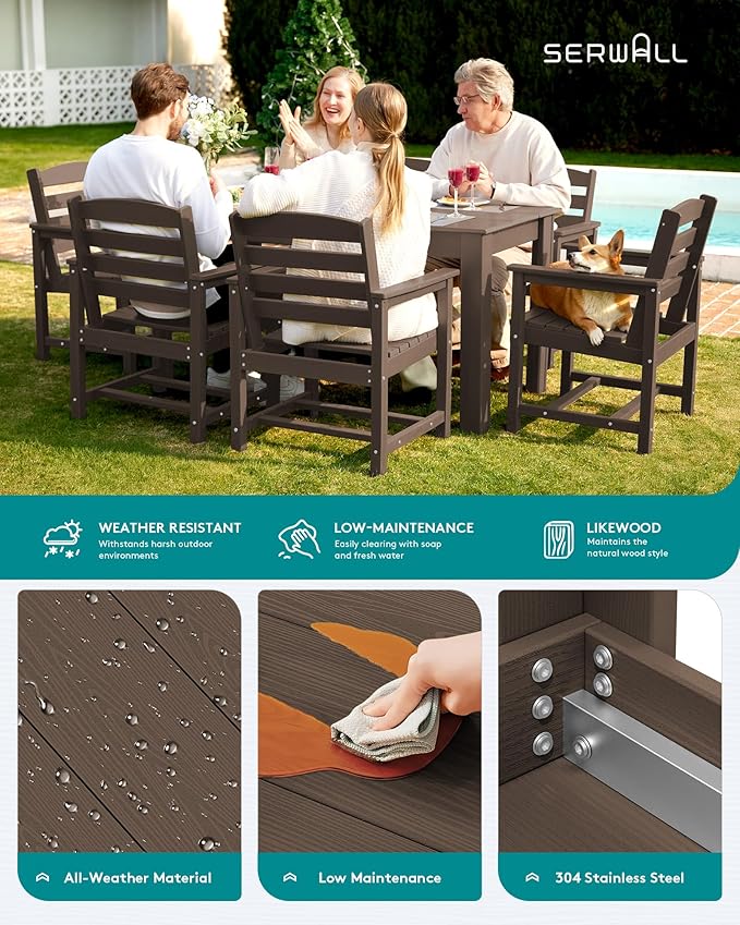 SERWALL Outdoor Dining Sets for 10, HDPE Dining Sets for 10 Person with 2 Rectangular Tables and 8 Armless Chairs and 2 Armchairs, Patio Dining Sets for Garden, Backyard, Poolside, Coffee