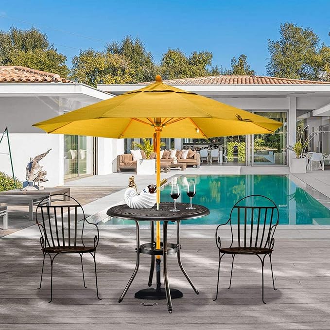 VINGLI 32" Outdoor Dining Table, Round Patio DiningTable with Umbrella Hole, Cast Aluminum Outdoor Bistro Table Patio Furniture Garden Table (Bronze, 32" Dia x 29 H) (Bronze)