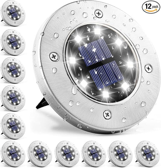 GIGALUMI Solar Ground Lights - No-Drill Fence Lighting Solution, Waterproof Perimeter Lights Compatible with Wood, Metal & Concrete Fences (12 Pack Cool White)