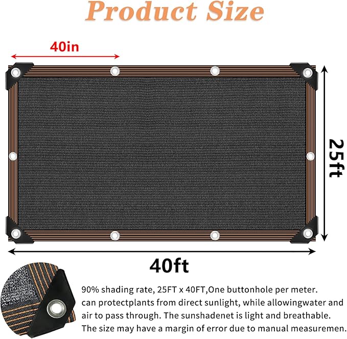 QLOFEI Shade Cloth for Patio, 80-90% Sunblock Shade Sails for Garden Pergola Outdoor, Sun Shade Cloth with Grommets for Kennel Chicken Coop Lawn Easier to Hang Shade Neting Cover, 25x40 FT