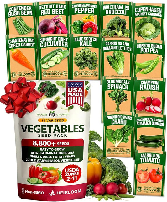 HOME GROWN 15 Variety Survival Seed Vault 7,000+ Heirloom Non-GMO Vegetable Seeds for Planting, High Germination, Complete Garden Starter Kit, Prepper Survival Gear, Indoor Outdoor