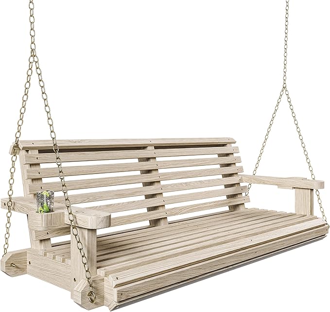 Porchgate Amish Heavy Duty 800 Lb Roll Comfort Treated Porch Swing W/Chains (5 Foot, Unfinished)