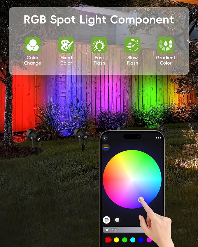 CORESLUX Smart RGBW Spot Lights Outdoor, Color Changing Warm White Landscape Lights with APP and Remote Control, Spotlight Waterproof for Garden Yard Patio Landscape, 1 Pack