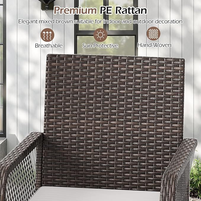 ORALNER Outdoor Wicker Swivel Bar Stools Set, 29" Bar Height Patio Rattan Dining Chair with Armrests, Footrest & Seat Cushion, Metal Frame, for Backyard, Porch, Poolside, Deck (1, White)