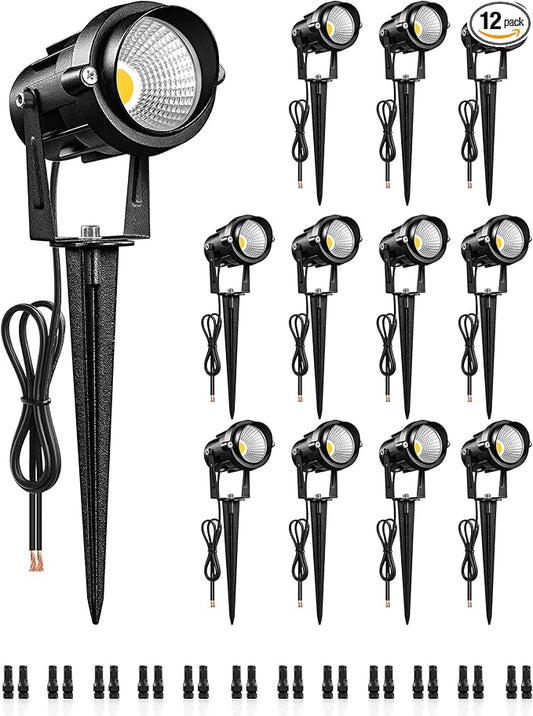 6W 700LM Low Voltage Landscape Lighting, 12V AC/DC 3000K Warm White LED Low Voltage Landscape Lights, IP65 Waterproof Outdoor Spotlights with Connectors for Garden Tree Yard 12Pack W01SLP1206
