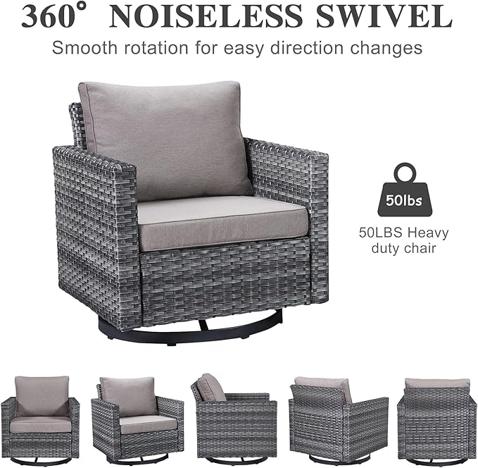 Belord Outdoor Bistro Set 3 Piece Wicker Swivel Rocker Patio Chairs, Oversize Outdoor Rattan Seating Set, Patio Swivel Glider Chairs Wicker Furniture with Metal Side Table for Outside Porch Backyard