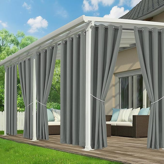 Outdoor Curtains for Patio Waterproof - 6 Panels Privacy Weatherproof Outside Curtains with Grommets for Pergola, Gazebo, Porch, Cabana, Balcony, 54 x 108 Inch, Grey