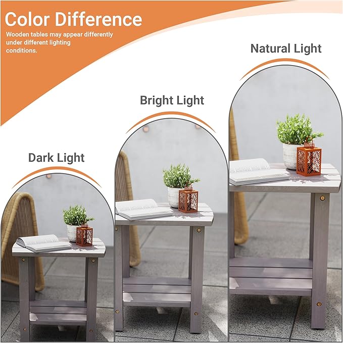 2-Tier Adirondack Side Table 17" with Double Shelf, Easy Assembly Solid Wood End Table,Outdoor & Indoor Small Table for Living Room,Patio, Poolside, Porch - Weather Resistant Concrete Grey