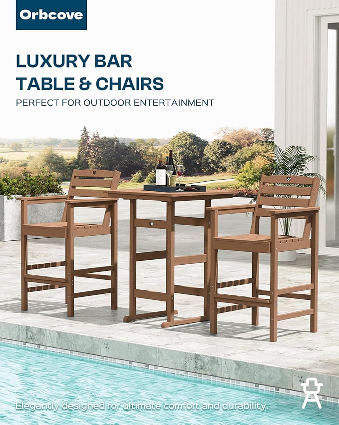 Patio Bar Table,Adirondack Table1 Pieces Set, Bar Height Outdoor bar Table Set of 1, Outdoor Bar Stools Set,Weather-Resistant Outdoor Furniture for Deck, Balcony, Poolside Easy Assembly, Teak