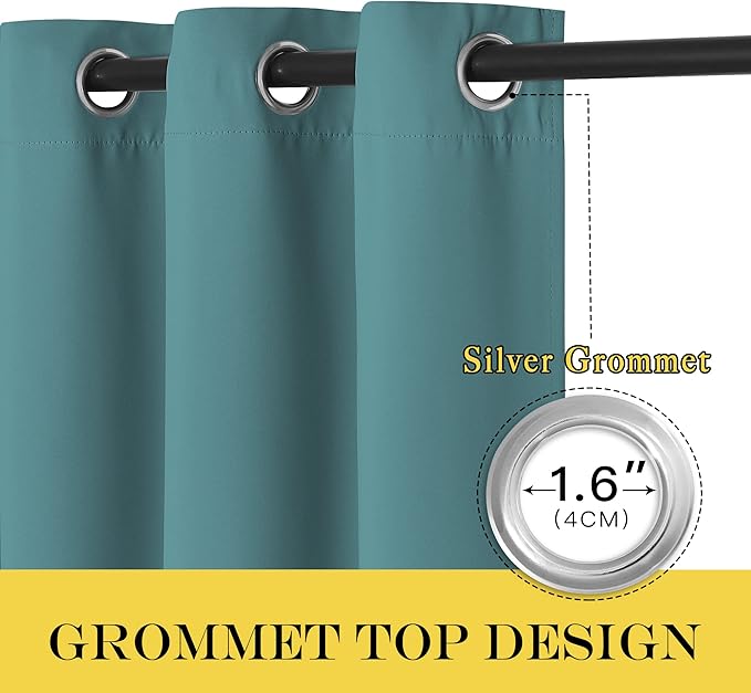 NICETOWN Blackout Curtains 120 inch Length for Sliding Glass Door, Grommet Thermal Insulated Room Darkening Sound Reducing Drapes for Room Divider, 1 Panel, W52 x L120, Sea Teal