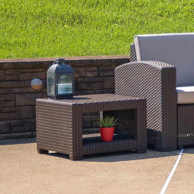 Flash Furniture Seneca Chocolate Brown Faux Rattan End Table