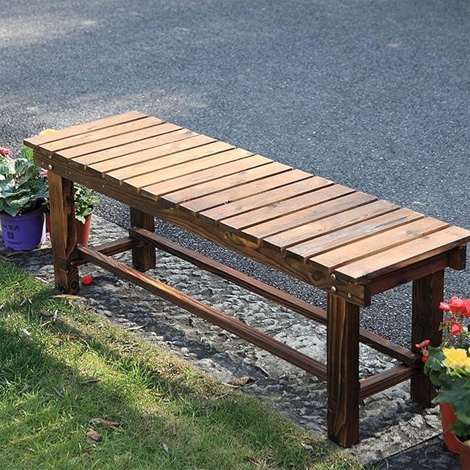 47.2'' Outdoor Garden Benches Weatherproof Patio Bench Two-Person Seat Backless Bench Wood Bench with Slatted High Temperature Bench for Front Porch Backyard (Upgraded to Prevent Fading)