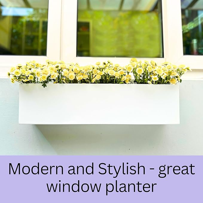 LaLaGreen Wall Planters for Outdoor (36 Inch, 2 Pack) White Carbon Steel Metal Hanging Flower Pots, Long Rectangular Wall Mount Window Box Planters for Succulents, Balcony, Fence, Deck Garden Décor