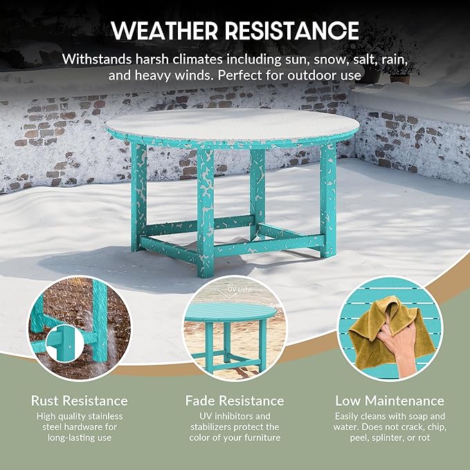 WestinTrends Malibu Low Outdoor HDPE Round Patio Coffee Table, Turquoise