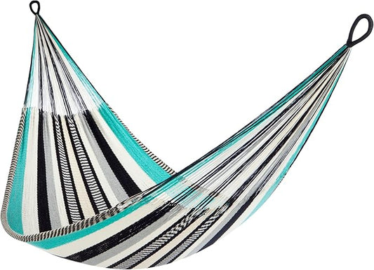 Handwoven Hammock by Yellow Leaf Hammocks - Double Size, Fits 1-2 PPL, 400lb max - Weathersafe, Super Strong, Easy to Hang, Ultra Soft, Artisan Made - Color: Turquoise - Black -White