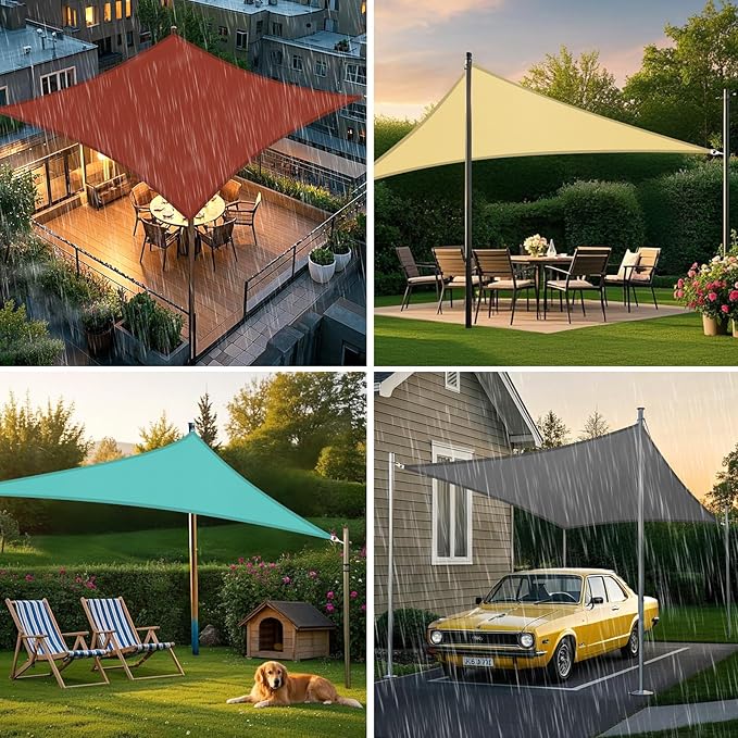 Artpuch Waterproof Sun Shade Sail, 10'x10' Sand Rectangular, UV Resistant Rain Canopy, Curved Edges Shade Cloth for Outdoor Patio, Deck, Yard