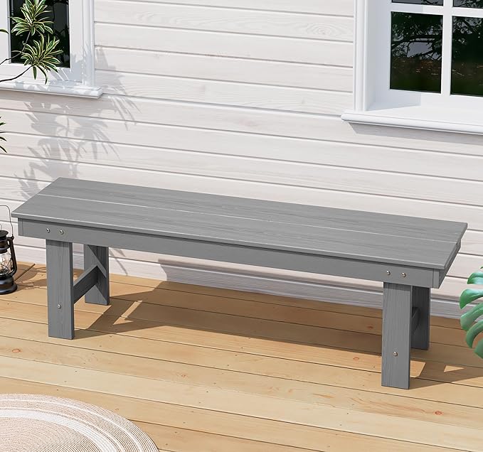 SERWALL 2-Person Outdoor Bench Backless, HDPE Outdoor Benches Weatherproof, 700 Lbs Weight Capacity, Poly Lumber Patio Furniture for Garden, Porch and Park, Grey, 2 Pack