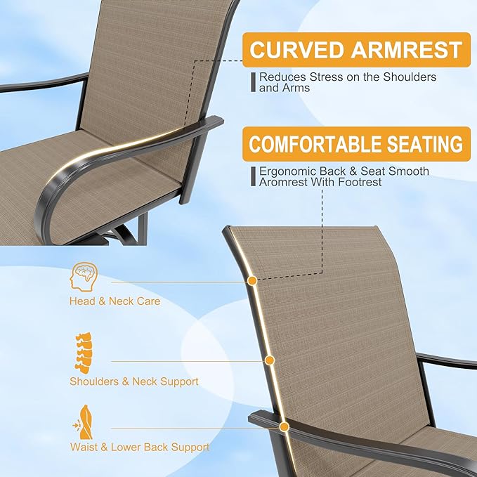 GarveeLife 4 Piece Outdoor Swivel Bar Chairs, Patio High Swivel Bar Stools, All Weather High Back and Armrest Patio Chairs, Outdoor Rotating BarChair Counter Height for Deck Lawn Garden Backyard