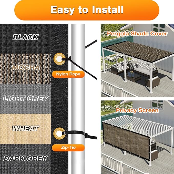 Artpuch Outdoor Pergola Shade Cover 7x15 FT Sun Shade Cloth with Grommets Mocha 90% UV Protection Canopy Patio Privacy Screen (Customized Available)