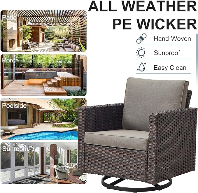 Belord 7 Piece Outdoor Furniture Patio Wicker Sofa Set, Oversize Outdoor Swivel Rocker Chairs with Rattan Ottomans, Conversation Sets Patio Furniture Come with Removable Washable