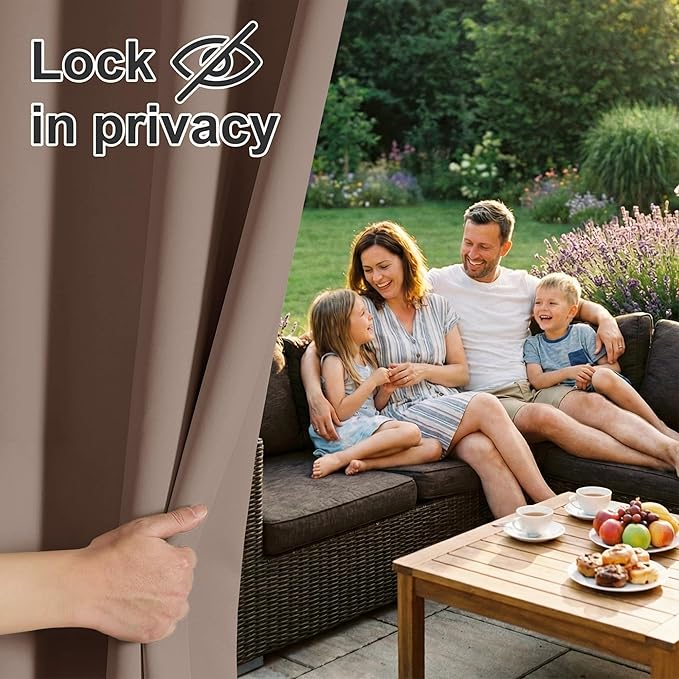 RYB HOME Outdoor Curtains 108 inches Long - Waterproof Privacy Blackout Indoor Outdoor Deck for Patio Door Canopy Divider Backdrop Lanai Pavilion Pergola, W 84 x L 108, 1 Pc, Mocha