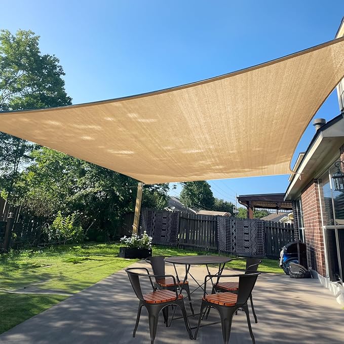 SUNLAX Sun Shade Sail 10' x 13' Sand Rectangle Canopy Sail Shade Cover UV Block Permeable Sunshade Outdoor for Patio Backyard (We Make Custom Size)