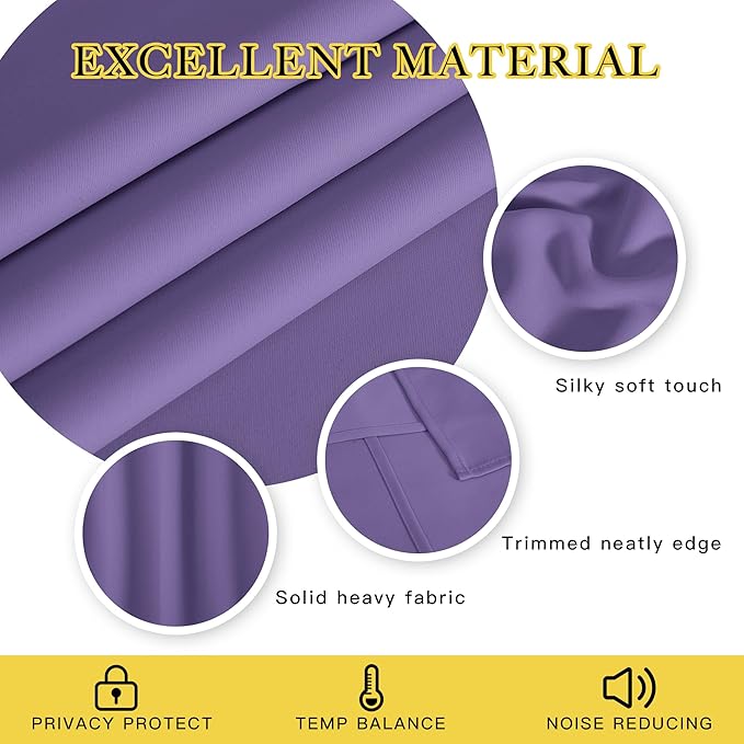 NICETOWN Blackout Curtains 72 inches Long, Grommet Privacy Window Treatment Thermal Insulated Room Darkening Sliding Glass Door Drape for Bedroom Living Room, 1 Panel, W100 x L72, Lilac Purple