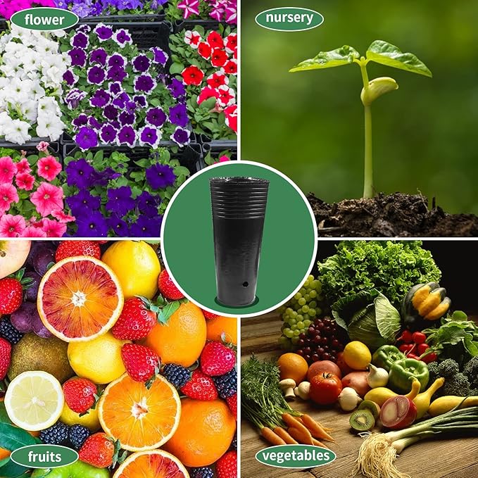 20 Pcs Plastic Deep Nursery Pots - 9.8" Tall Tree Pots, Indoor/Outdoor Use with 3 Pcs Garden Tools