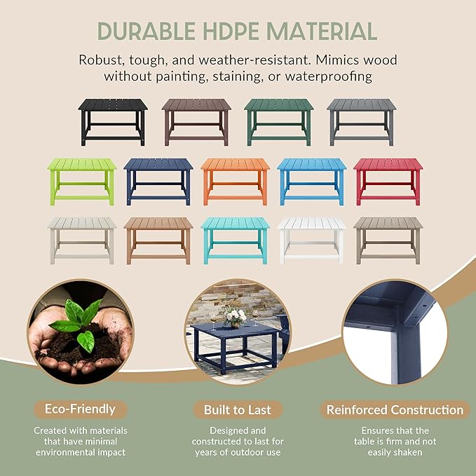 WestinTrends Malibu Low Outdoor HDPE Square Patio Coffee Table, Navy Blue
