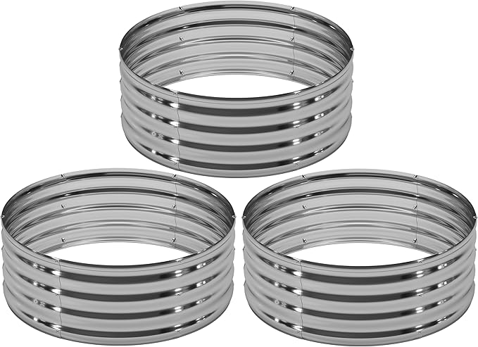 3PCS 4x4x1FT Galvanized Raised Garden Bed Kit,Vegetable Boxes-Round Metal Flower Box,Large Planter Raised Beds Outdoor Garden for Planting,Fruit,Herb-Silver