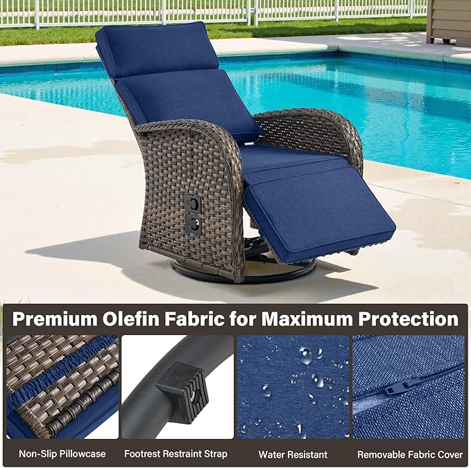Belord 5 Piece Patio Furniture Set with Swivel Recliner Chair - Outdoor Patio Couch Set, Chaise Lounge Chair Outdoor with Adjustable Backrest and Footrest and Coffee Table for Casual Gathering