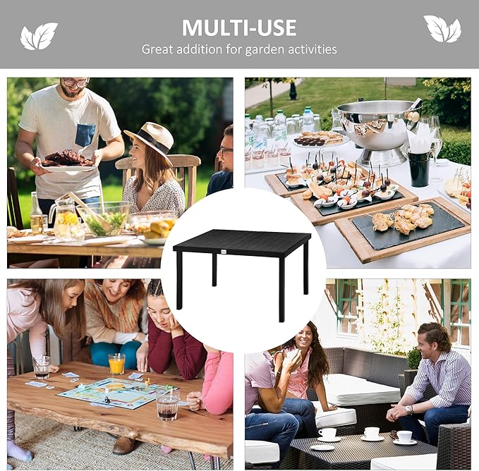 Outsunny Outdoor Dining Table for 6 Person, Rectangular Patio Table, Aluminum Metal Legs for Garden, Lawn, Patio, Woodgrain Black