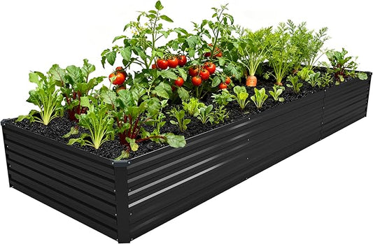 12x4x1.5FT Galvanized Raised Garden Bed,Vegetable Boxes-Rectangle Metal Flower Box,Large Planter Raised Beds Outdoor Garden for Planting,Fruit,Herb-Black