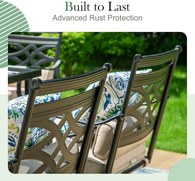 Sophia and William Outdoor Patio Dining Set for 6, Outdoor Table and Chairs, Removable Seat Cushions, 4 Fixed，2 Swivel Chairs, 59" Black Patio Dining Table
