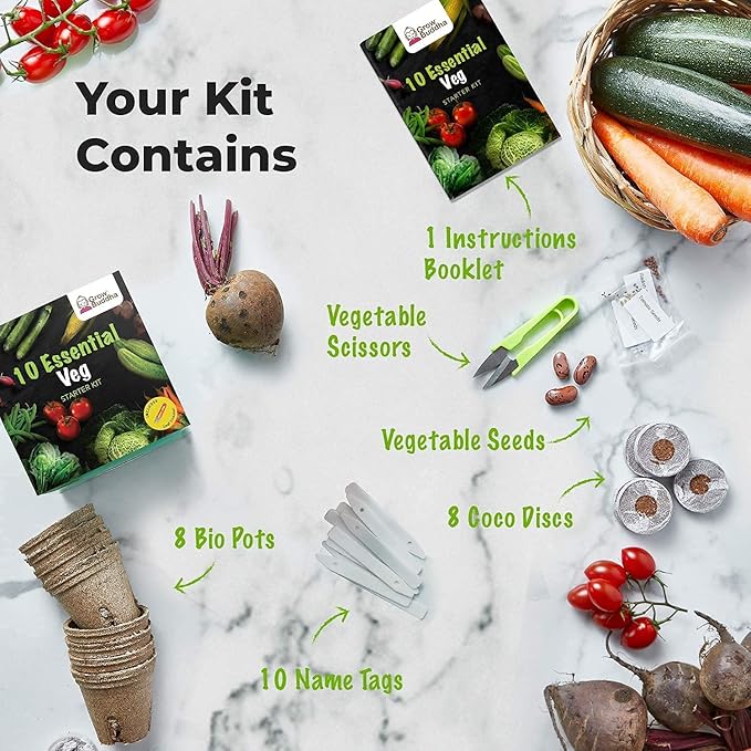Vegetable Seeds Gift Set - Easily Grow Your Own 10 Vegetable Seeds Starter Kit | Beginner Friendly Vegetable Grow Kit - Unique Gift Idea