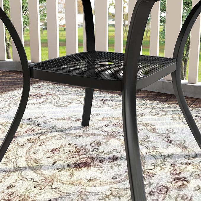 VICLLAX 5 Pieces Patio Dining Set, Outdoor Furniture Set Includes 41.2" Round Patio Table and 4 Patio Sling Chairs, Grey Tabletop and Dark Grey Fabric
