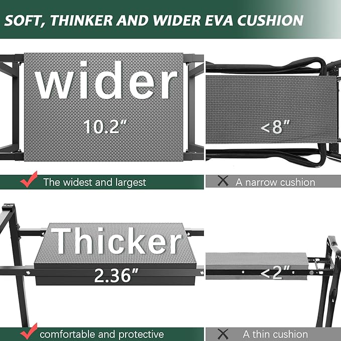 FLINTER Garden Kneelers Seat, Stable and Save Tip-Resistant Design 10.2" Wider Garden Kneeler and Seat with Handle, Heavy Duty Gardening Stool for Seniors, Gardening Weeding Bench for Parents - Black