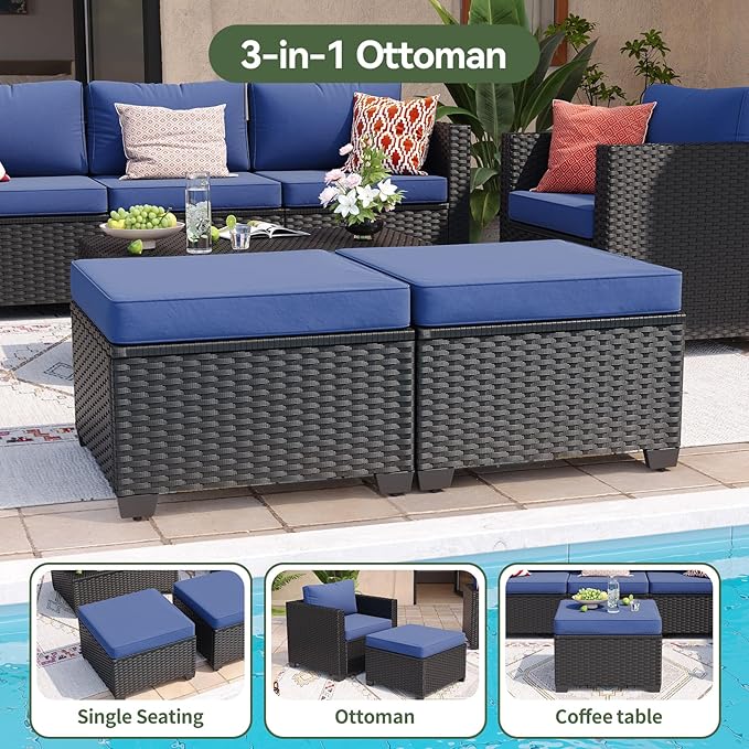 Aoxun 9 Piece Outdoor Patio Furniture Set 8 Seats, Outdoor Sectional with Thick Waterproof Cushions & Storage Coffee Table, Patio Conversation Sets for Garden,Backyard, Porch, Balcony, Deck, Blue