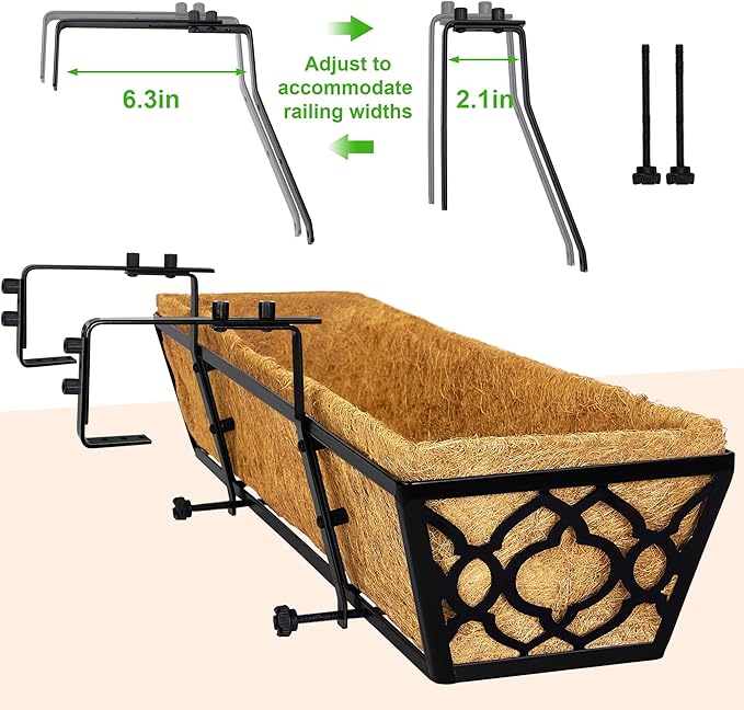 6pcs 30 Inch Window Deck with Coco Liner, 30" Window Boxes Horse Trough with Coconut Coir Liner, Metal Hanging Flower Planter Window Basket Deck Railing Planter Boxes for Outdoor Indoor Lawn