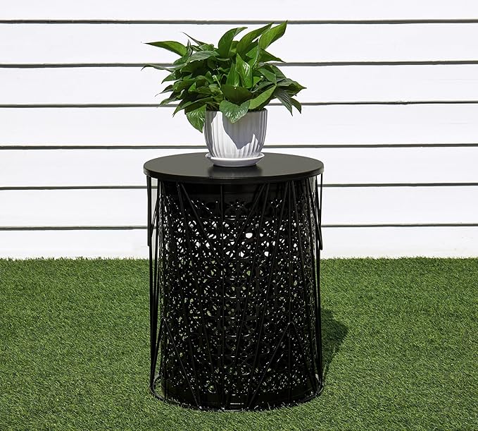 HFHOME Set of 3 Heavy-Duty Round End Table, Side Table, Coffee Table for Indoor Multifunctional Use, Outdoor Decorative Garden Stool Plant Stand-Black